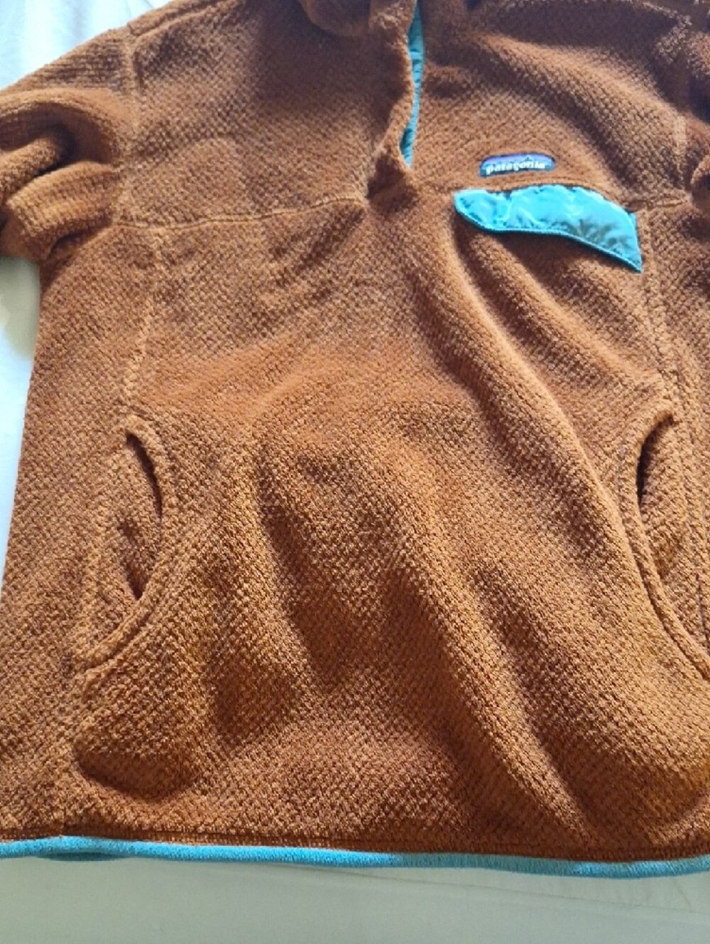 Patagonia Brown Fleece Pullover with Teal Accent - Picture 5 of 6